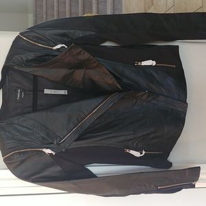Black leather/polyester bebe jacket